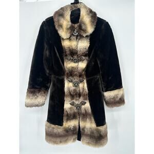 Vintage Glenoit Faux Fur Jacket Womens XS Russian Princess Buckle Mob Wife 1970